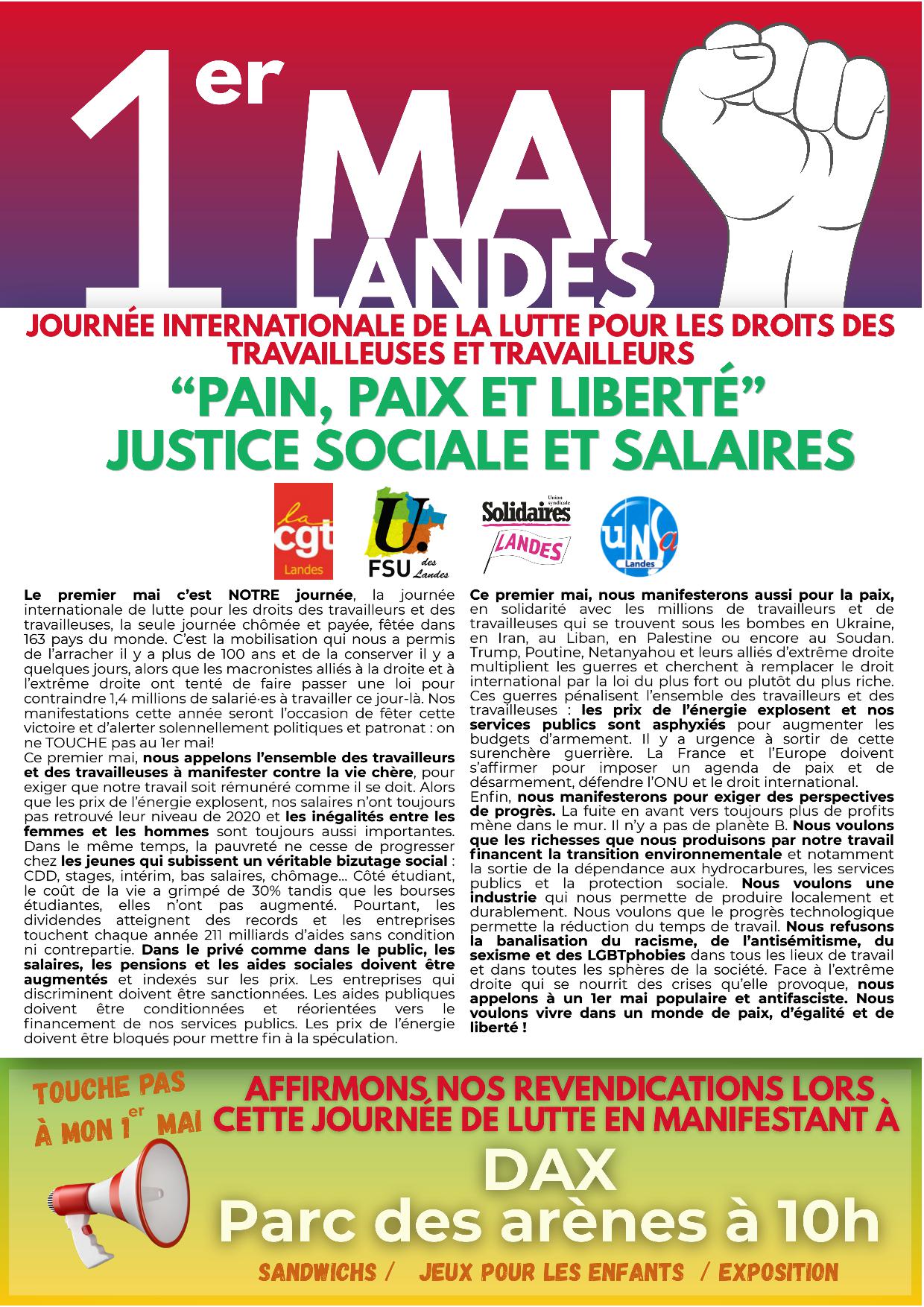 1er mai 2026 dans les Landes