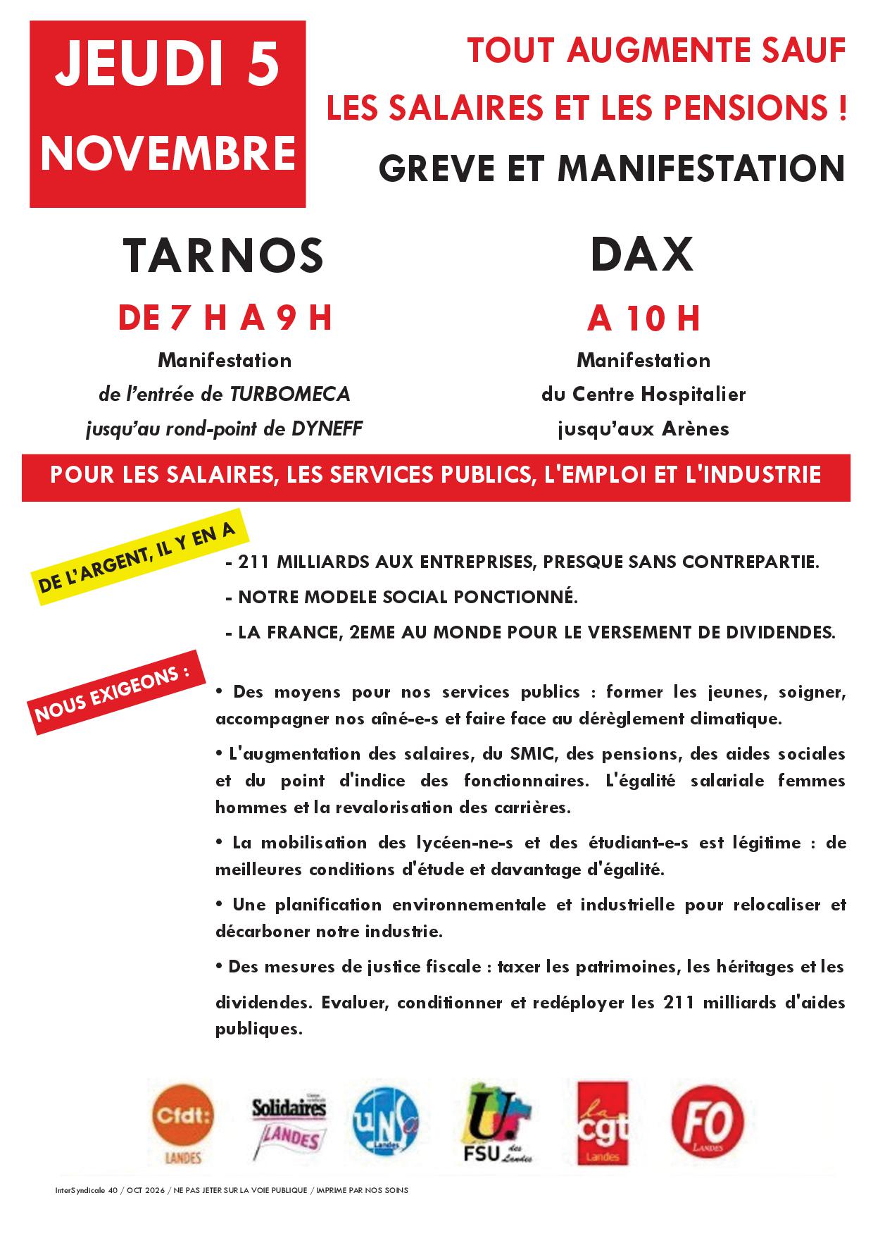 tract intersyndicale landaise manif du 05 11 2026